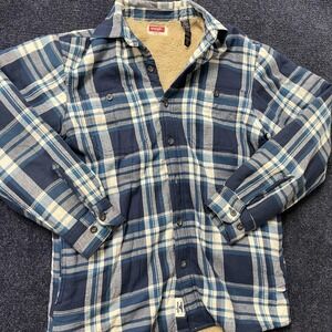 Wrangler Shirt Jacket Mens Small Blue Plaid Sherpa Lined Flannel Button Front